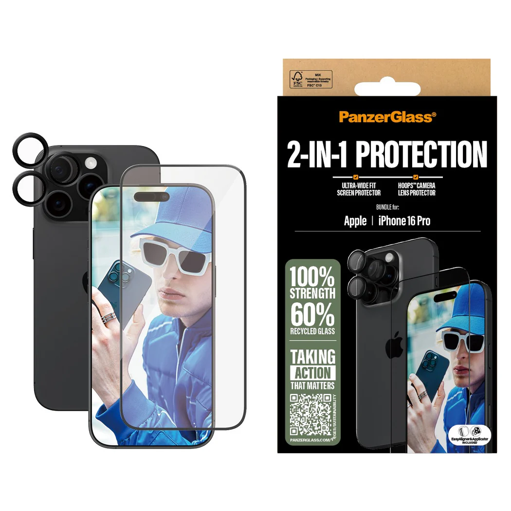 Panzerglass iPhone 16 Pro ekrano ir kameros stikliukai, 5 nuotrauka